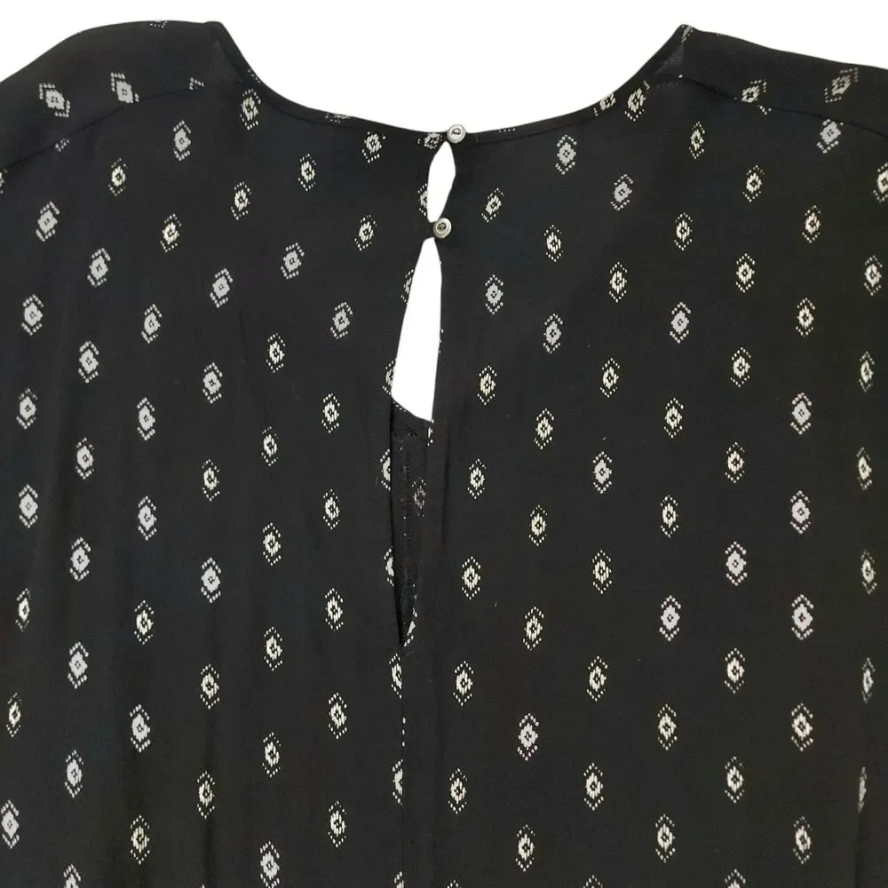 Madewell Romper Womens Small Black Diamond Print V-Neck Cap Sleeve Bohemian - Picture 7 of 13